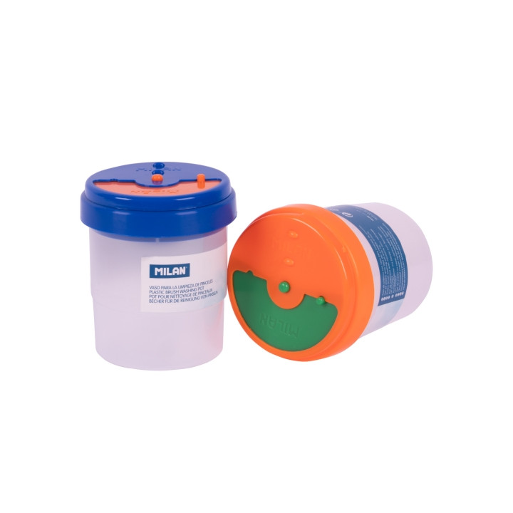 Milan Vaso para Limpieza de Pinceles - Antivuelco con Tapa - Transparente - Color Transparente