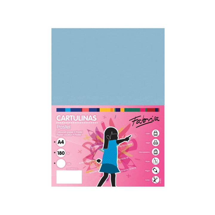 Fabrisa Pack de 50 Cartulinas 180 g/m² - Tamaño A4 - Color Azul Claro