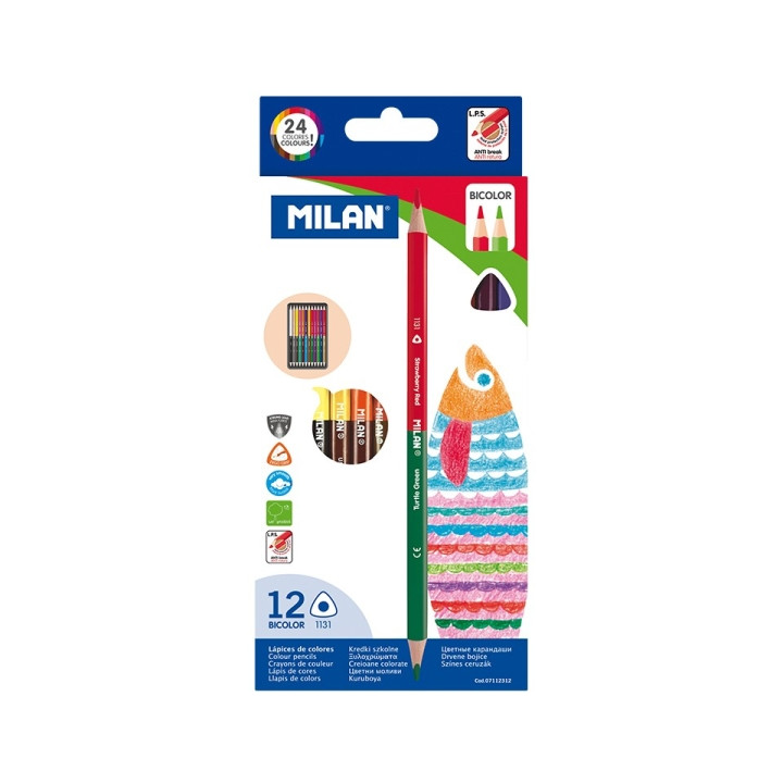Milan Pack de 12 Lapices Bicolor - Triangulares - Colores Surtidos