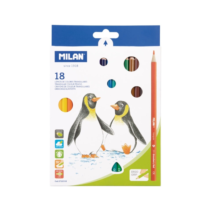 Milan Pack de 18 Lapices de Colores - Triangulares - Colores Surtidos