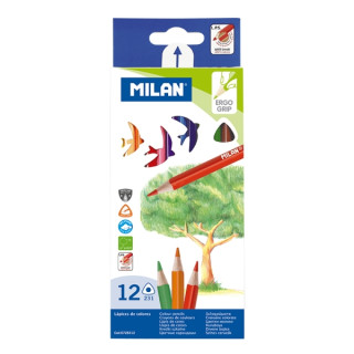 Milan Pack de 12 Lapices de Colores - Triangulares - Colores Surtidos