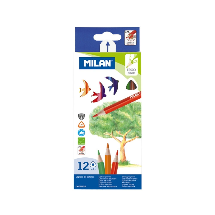 Milan Pack de 12 Lapices de Colores - Triangulares - Colores Surtidos
