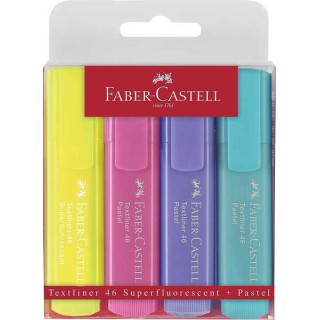 Faber-Castell Textliner 46 Pastel Pack de 4 Marcadores Fluorescentes - Punta Biselada - Trazo entre 1mm y 5mm - Tinta con Base