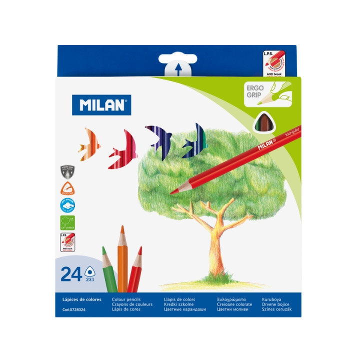 Milan Pack de 24 Lapices de Colores - Triangulares - Colores Surtidos