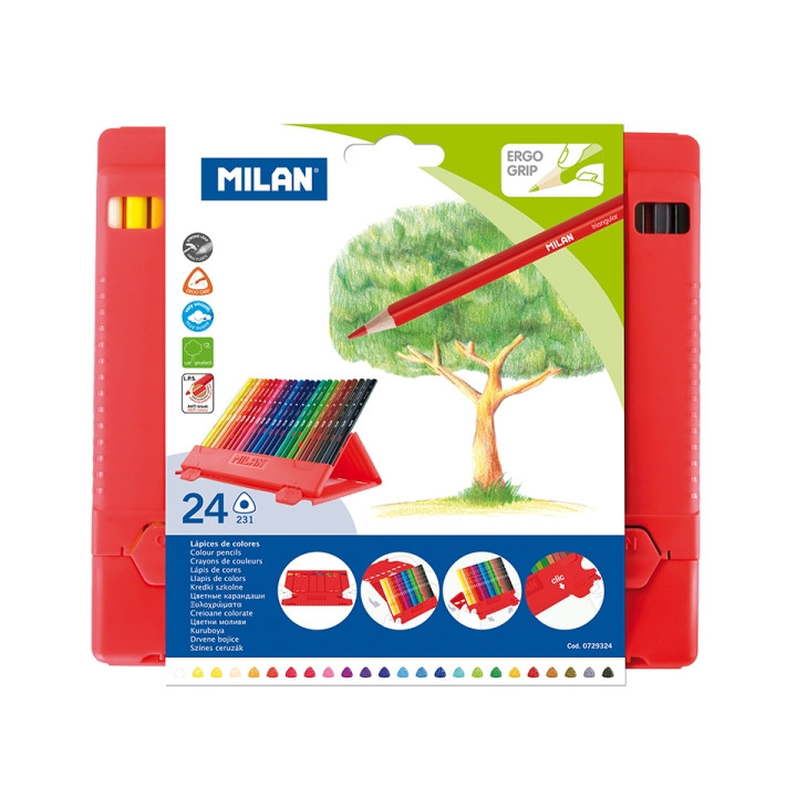 Milan Flexibox Pack de 24 Lapices de Colores - Triangulares - Colores Surtidos