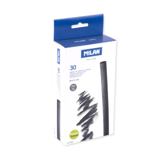 Milan Pack de 30 Barritas de Carboncillo - Natural - Redondo de 9-11mm - Color Negro