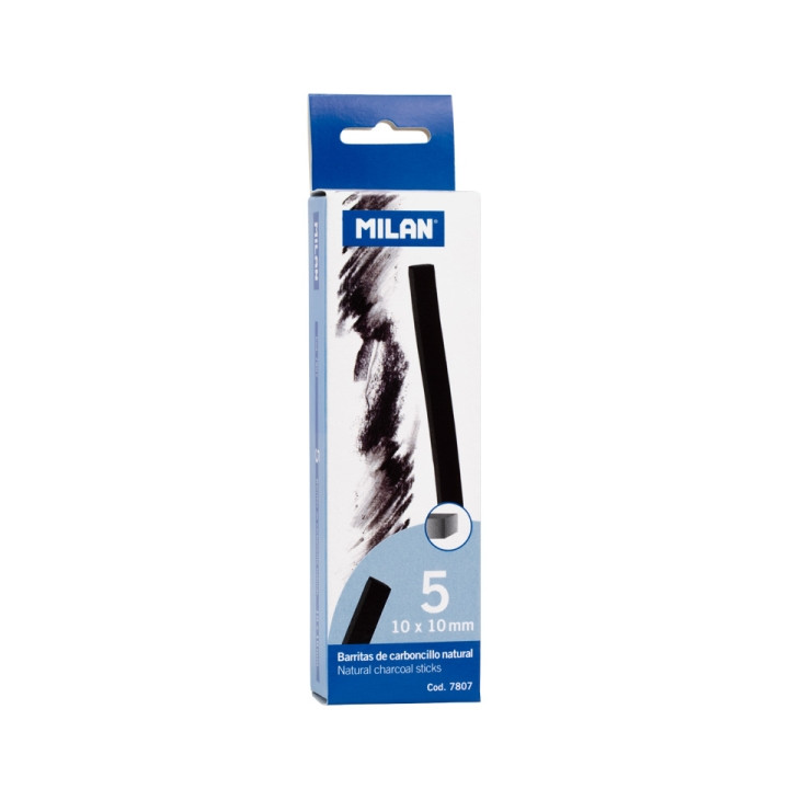 Milan Pack de 5 Barritas de Carboncillo - Natural - Cuadrado 10x10mm - Color Negro