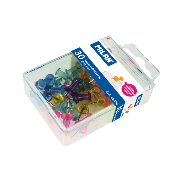 Milan Pack de 30 Chinchetas con Cabeza de Plastico - Colores Surtidos