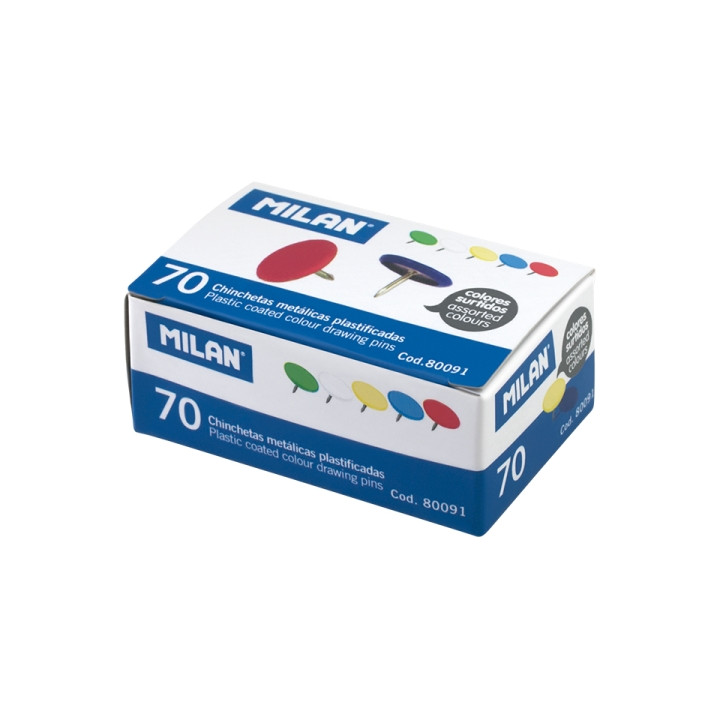 Milan Pack de 70 Chinchetas Metalicas - Plastificadas - Colores Surtidos