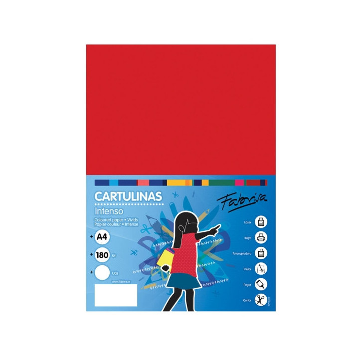 Fabrisa Pack de 50 Cartulinas 180 g/m² - Tamaño A4 - Color Rojo