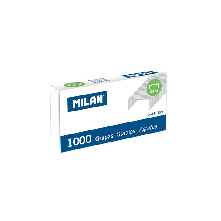 Milan Pack de 1000 Grapas - Formato 24/6 - Color Plata