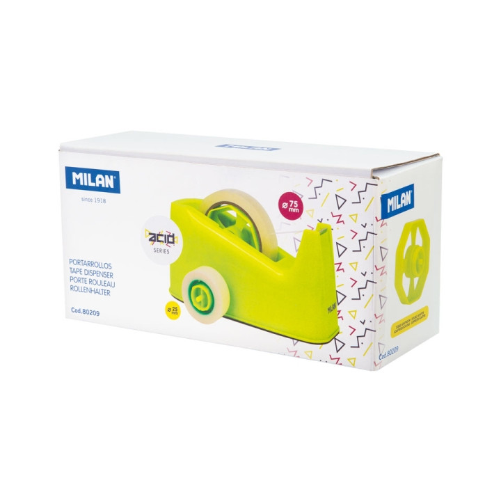 Milan Acid Portarrollos de Sobremesa - Doble Adaptador - Compatible con Cintas de 25mm y 75mm - Color Amarillo
