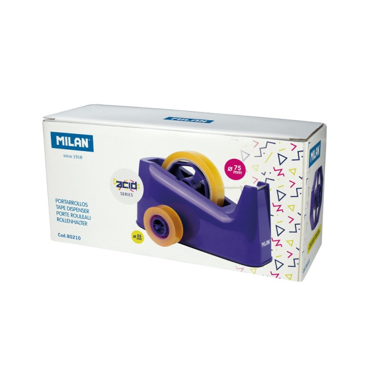 Milan Acid Portarrollos de Sobremesa - Doble Adaptador - Compatible con Cintas de 25mm y 75mm - Color Azul