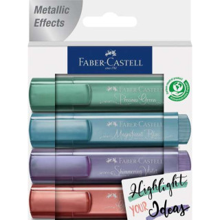 Faber-Castell Textliner 46 Metallic Pack de 4 Marcadores Fluorescentes - Punta Biselada - Trazo entre 1mm y 5mm - Tinta con Bas