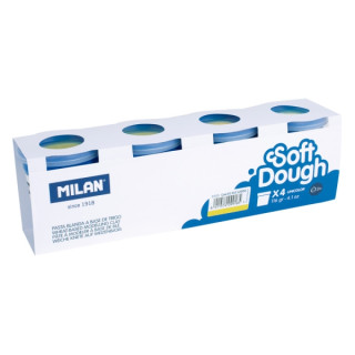 Milan Soft Dough Pack de 4 Botes de Pasta Blanda - 100% Vegetal - Moldeable - Sin Residuos - Colores Mezclables - 116g por Unid