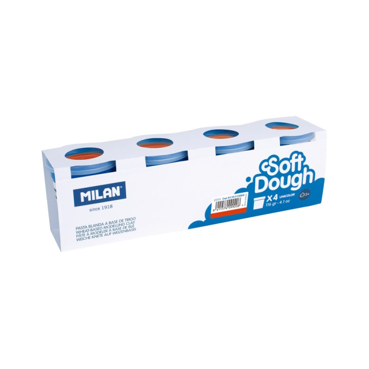 Milan Soft Dough Pack de 4 Botes de Pasta Blanda - 100% Vegetal - Moldeable - Sin Residuos - Colores Mezclables - 116g por Unid