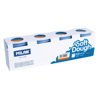 Milan Soft Dough Pack de 4 Botes de Pasta Blanda - 100% Vegetal - Moldeable - Sin Residuos - Colores Mezclables - 116g por Unid