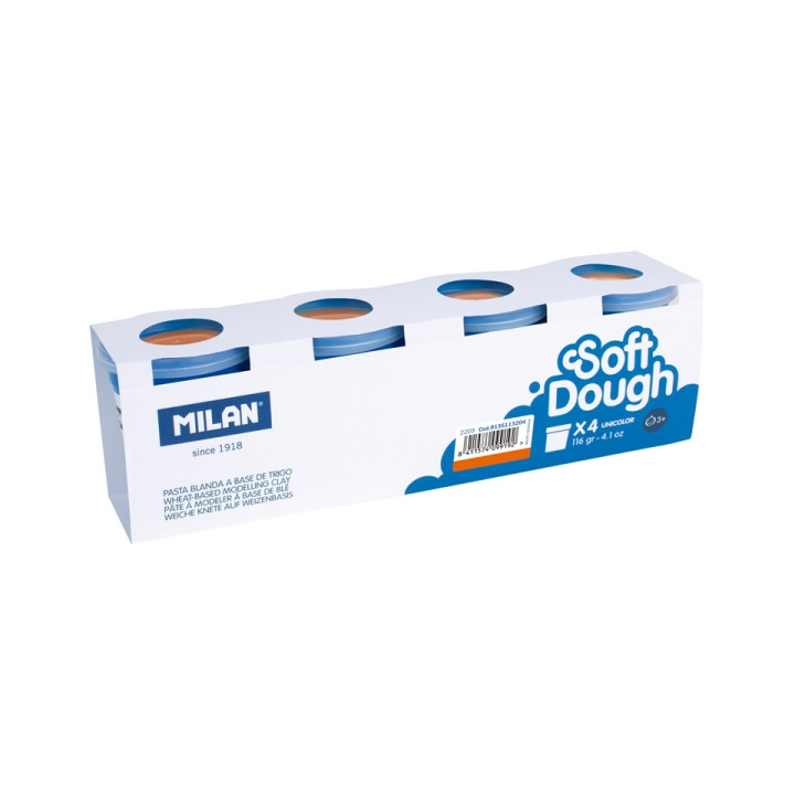 Milan Soft Dough Pack de 4 Botes de Pasta Blanda - 100% Vegetal - Moldeable - Sin Residuos - Colores Mezclables - 116g por Unid