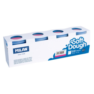 Milan Soft Dough Pack de 4 Botes de Pasta Blanda - 100% Vegetal - Moldeable - Sin Residuos - Colores Mezclables - 116g por Unid