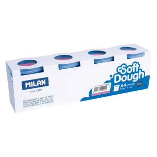 Milan Soft Dough Pack de 4 Botes de Pasta Blanda - 100% Vegetal - Moldeable - Sin Residuos - Colores Mezclables - 116g por Unid