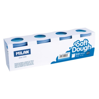 Milan Soft Dough Pack de 4 Botes de Pasta Blanda - 100% Vegetal - Moldeable - Sin Residuos - Colores Mezclables - 116g por Unid