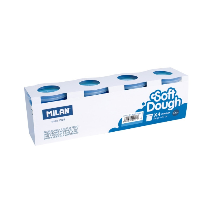 Milan Soft Dough Pack de 4 Botes de Pasta Blanda - 100% Vegetal - Moldeable - Sin Residuos - Colores Mezclables - 116g por Unid