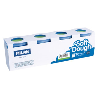 Milan Soft Dough Pack de 4 Botes de Pasta Blanda - 100% Vegetal - Moldeable - Sin Residuos - Colores Mezclables - 116g por Unid