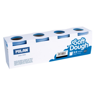 Milan Soft Dough Pack de 4 Botes de Pasta Blanda - 100% Vegetal - Moldeable - Sin Residuos - Colores Mezclables - 116g por Unid
