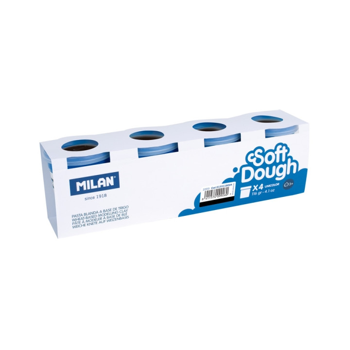 Milan Soft Dough Pack de 4 Botes de Pasta Blanda - 100% Vegetal - Moldeable - Sin Residuos - Colores Mezclables - 116g por Unid