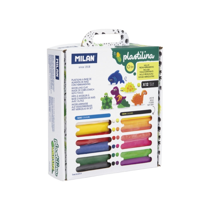 Milan Wild Life Pack de 12 Barritas de Plastilina de Colores - 100% Vegetal - Muy Moldeable - No Se Seca - Colores Mezclables -