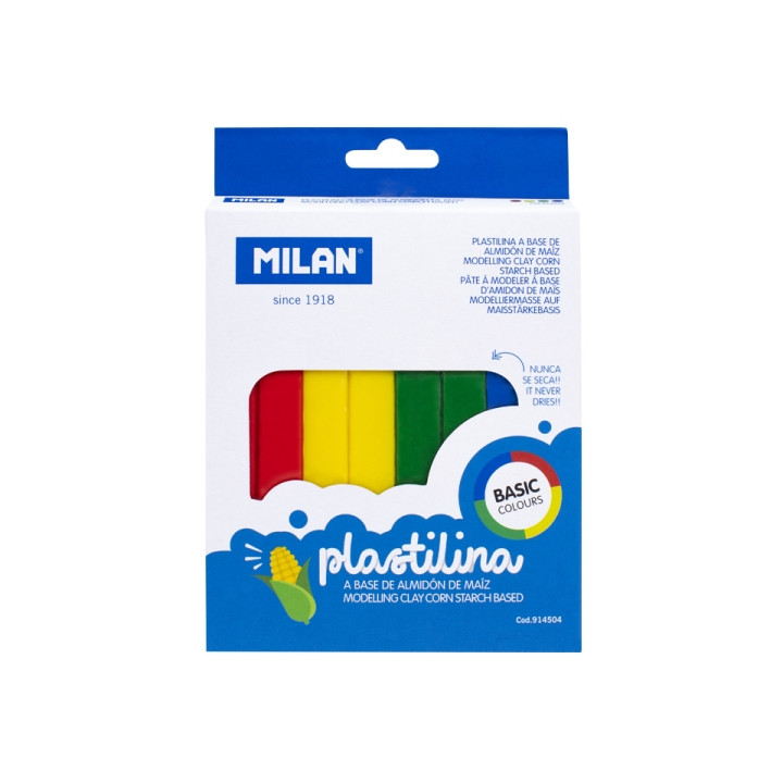 Milan Pack de 4 Barras de Plastilina de Colores - 100% Vegetal - Muy Moldeable - No Se Seca - Colores Mezclables - 330g - Color