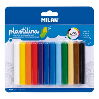 Milan Pack de 12 Barritas Plastilina de Colores - 100% Vegetal - Muy Moldeable - No Se Seca - Colores Mezclables - 140g - Color