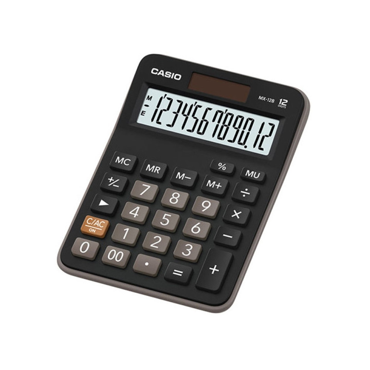 Casio MX-12B Calculadora de Escritorio Pequeña - Pantalla LCD de 12 Digitos - Solar y Pilas - Color Negro
