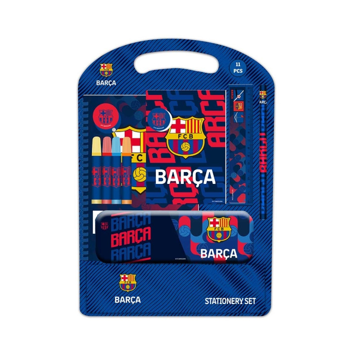 Safta F.C.Barcelona Pack Escolar de 11 Piezas - Plumier Metalico - Presentado en Blister de Carton y PVC Transparente - 27x37.5