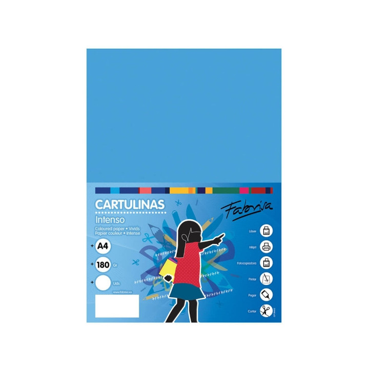 Fabrisa Pack de 50 Cartulinas 180 g/m² - Tamaño A4 - Color Azul Turquesa