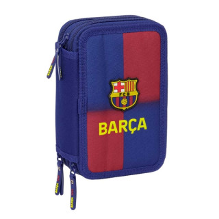 Safta F.C.Barcelona Plumier de 1.3L con 37 Piezas - 3 Compartimentos - Cierre de Cremallera - 12.5x19.5x5.5cm - Color Rojo y Az