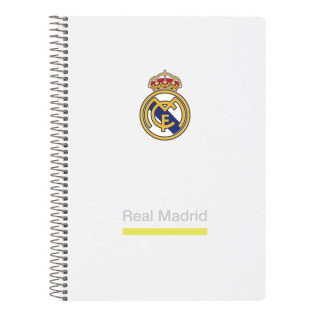 Safta Real Madrid Cuaderno Espiral - Tapas Duras - 80 Hojas A4 con Cuadriculada 4X4mm - Formato Cuarto - 15.5x22x1cm - Color Bl