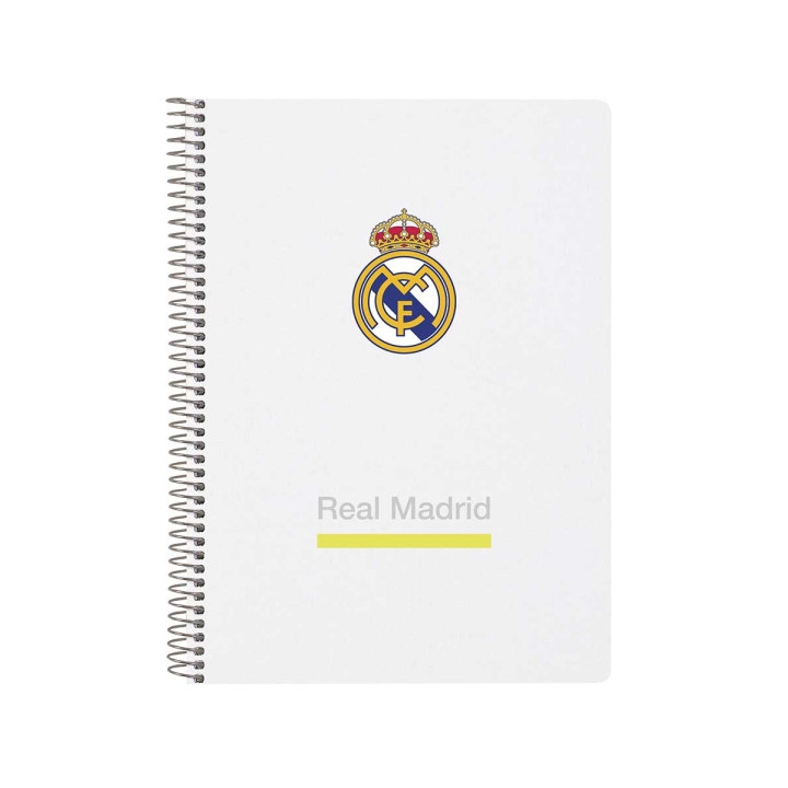 Safta Real Madrid Cuaderno Espiral - Tapas Duras - 80 Hojas A4 con Cuadriculada 4X4mm - Formato Cuarto - 15.5x22x1cm - Color Bl