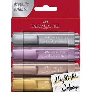 Faber-Castell Textliner 46 Metallic Pack de 4 Marcadores Fluorescentes - Punta Biselada - Trazo entre 1mm y 5mm - Tinta con Bas