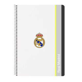 Safta Real Madrid Cuaderno Espiral - Tapas Duras - 80 Hojas A4 con Cuadriculada 4X4mm - Formato Folio - 21.5x31x1cm - Color Bla