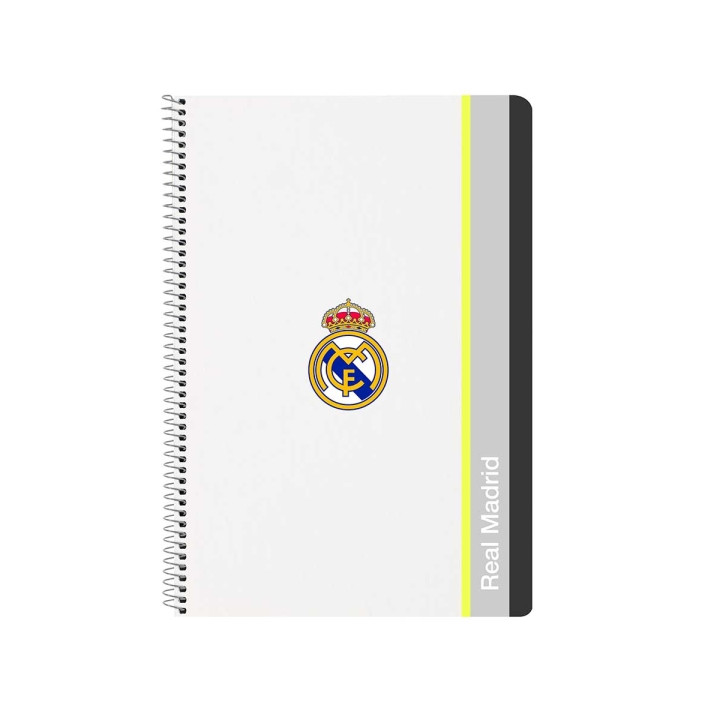 Safta Real Madrid Cuaderno Espiral - Tapas Duras - 80 Hojas A4 con Cuadriculada 4X4mm - Formato Folio - 21.5x31x1cm - Color Bla