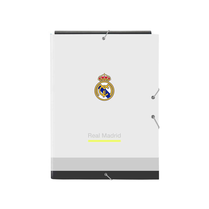 Safta Real Madrid Carpeta 3 Solapas - Tapas Duras Forradas - Cierre con Gomas Elasticas - Formato Folio - 26x33.5x2.5cm - Color
