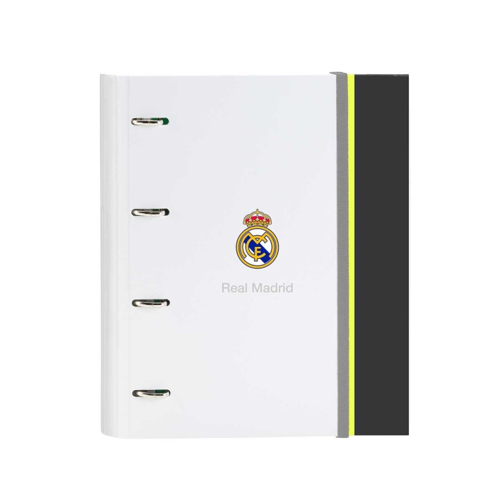 Safta Real Madrid Carpeta de 4 Anillas - Tapas Duras Forradas - Lomo de 35mm - Incluye 100 Hojas A4 con Cuadriculada 5X5mm - 27