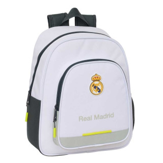 Safta Real Madrid Mochila Infantil de 10L - Adaptable a Carro - 2 Compartimentos - Portabotellas - 28x34x10cm - Color Blanco y