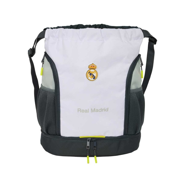 Safta Real Madrid Saco Mochila de 21.93L - Portabotellas - Hombreras Ajustables - Bolsillos con Cremallera - 35x40x1cm - Color