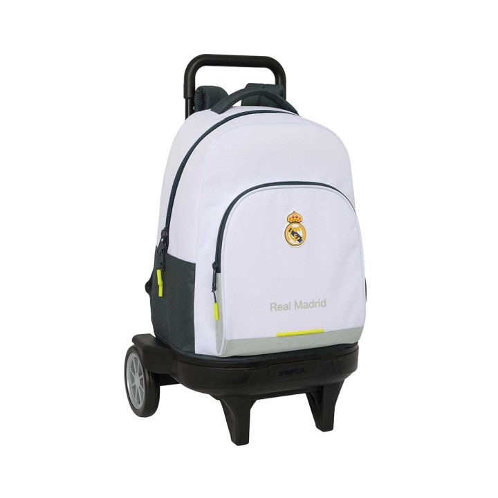 Safta Real Madrid Compact Mochila con Carro Integrado - Portabotellas - Extraible para Limpieza - Ruedas con Goma Antivibracion