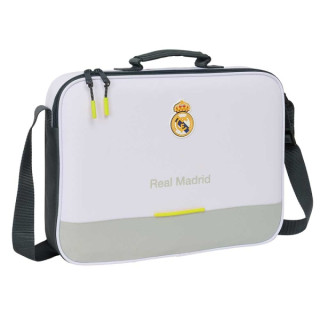 Safta Real Madrid Maletin con Cremallera de 6L - Bandolera Ajustable - Asa de Mano Forrada - Fondo Semirigido Extraible - 38x28