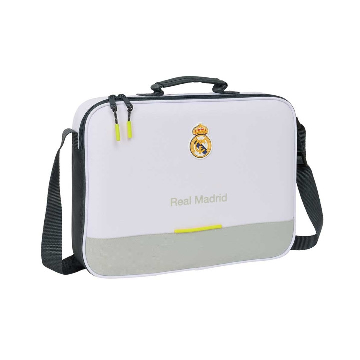 Safta Real Madrid Maletin con Cremallera de 6L - Bandolera Ajustable - Asa de Mano Forrada - Fondo Semirigido Extraible - 38x28