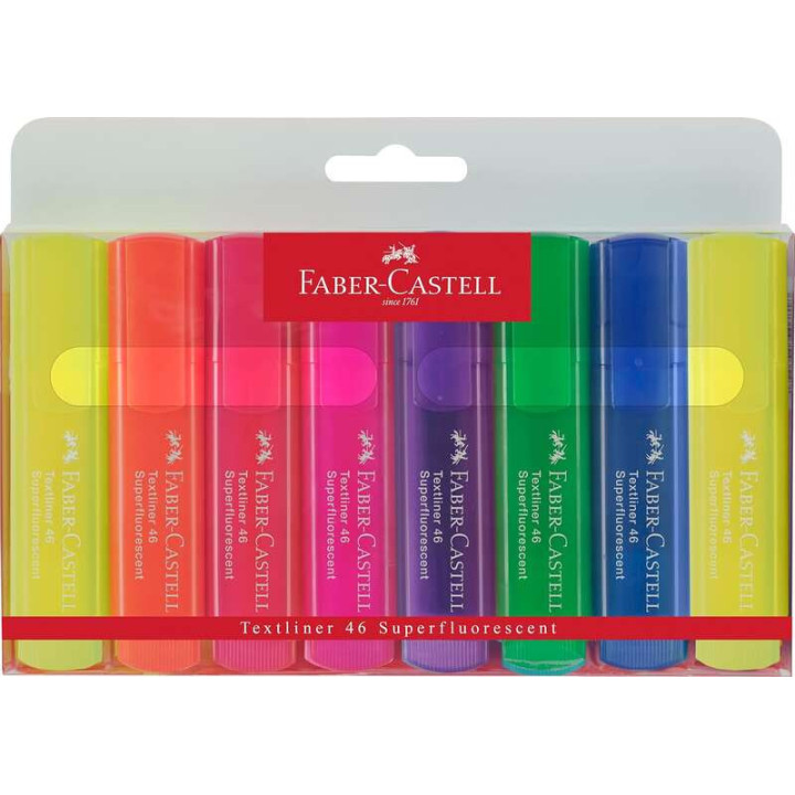 Faber-Castell Textliner 46 Superfluorescente Pack de 8 Marcadores Fluorescentes - Punta Biselada - Trazo entre 1mm y 5mm - Tint