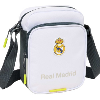 Safta Real Madrid Bandolera de 2L - Ajustable - Bolsillo Trasero con Velcro - Cierre con Cremallera - 16x22x6cm - Color Blanco